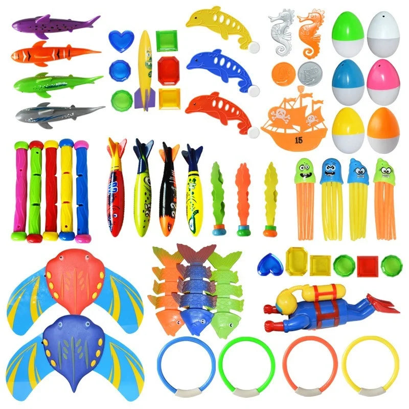 Todos los modelos de juguetes de buceo: tiburones, delfines, aros, torpedos y pulpos