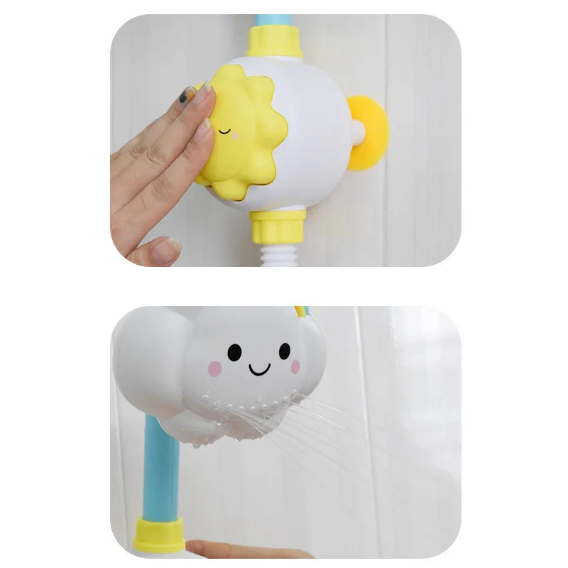Detalle de la mano presionando el sol para activar la lluvia de la nube