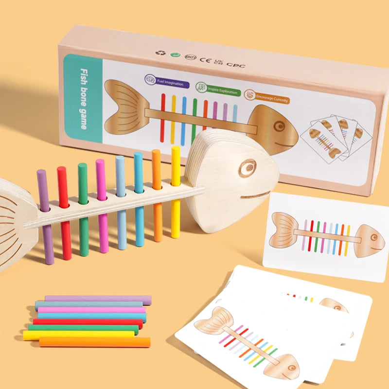 El juego del pez junto a su caja y las tarjetas de desafío