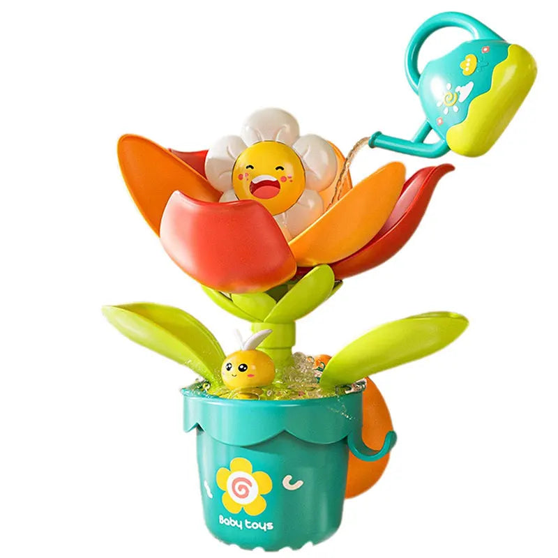 Cascada de baño con forma de flor y su regadera turquesa