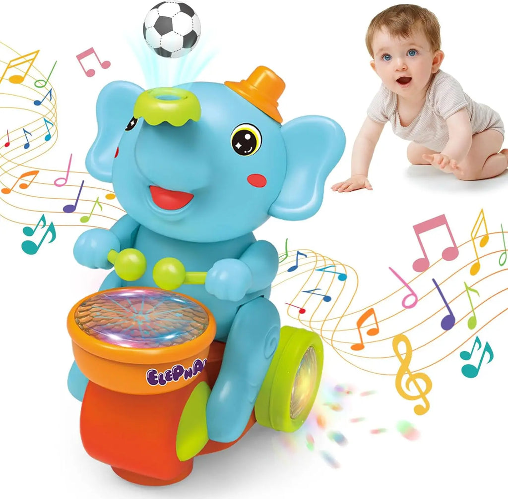 Elefante Baterista Musical con Pelota Flotante — Azul