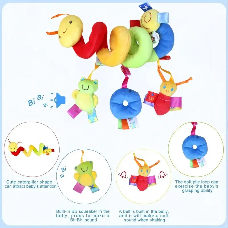 Espiral de actividades con sus juguetes: rana, espejo y sonajero
