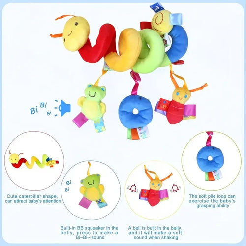 Espiral de actividades con sus juguetes: rana, espejo y sonajero