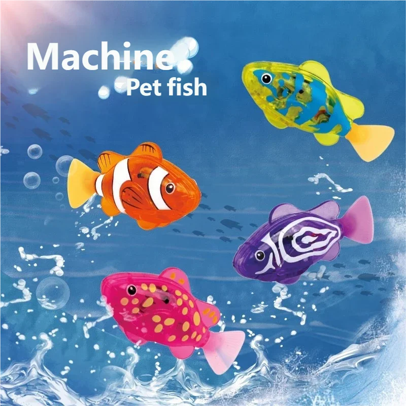 Cuatro pececitos de colores nadando bajo el agua