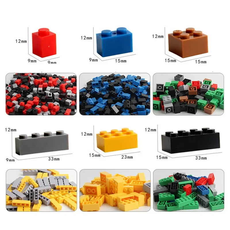 Medidas de cada tipo de bloque y los bloques agrupados por color