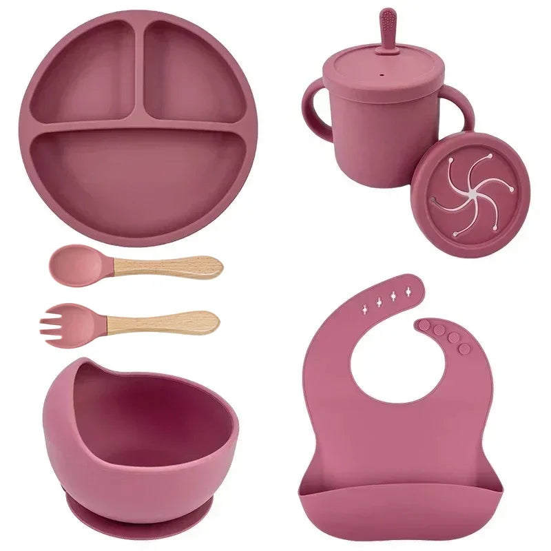 Set de Alimentación de Silicona — Rosa (7 piezas)