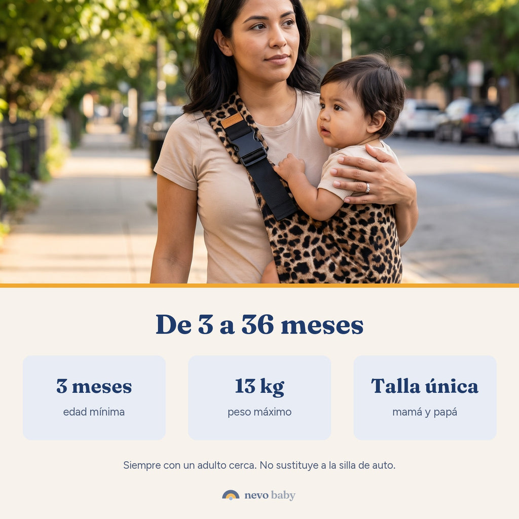 De 3 a 36 meses, hasta 13 kilos, talla unica para mama y papa